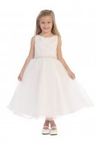 White Embroidered Sequin Bodice Flower Girl Dress